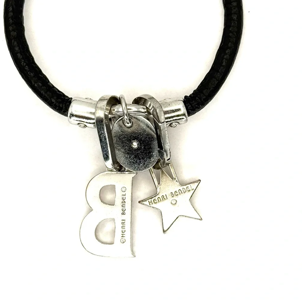 Henri Bendel Influencer Black Leather Charm Bracelet with Pave Star &‎ B Charm
